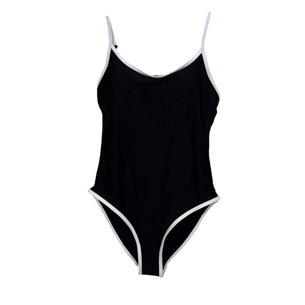 Quince Black Contrast Trim One Piece Swimsuit Recycled Nylon Small NEW